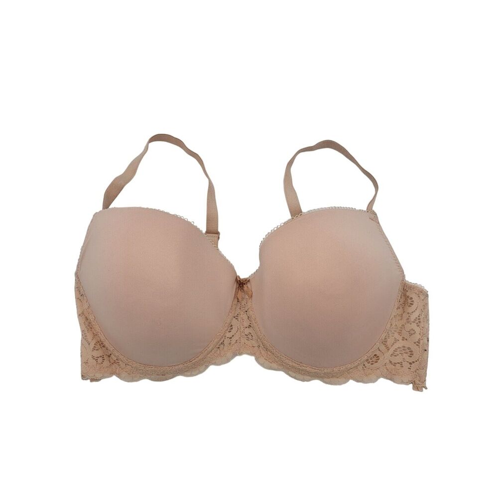 Rampage Intimates Bra 42D Womens Tan Lace Sides‎ Padded Underwired Full Coverage